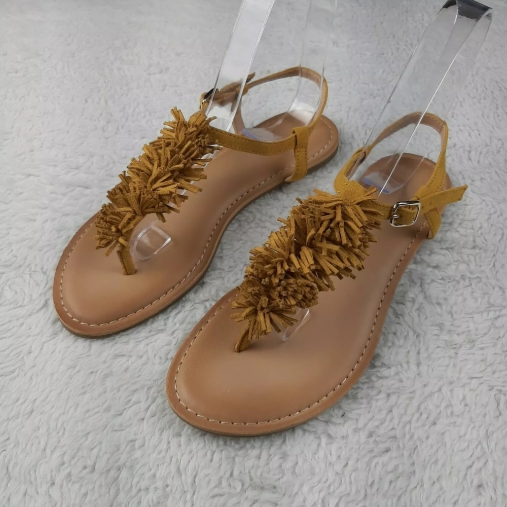 Old Navy Faux Suede Fringe Sandals Mustard Yellow - Picture 5 of 10